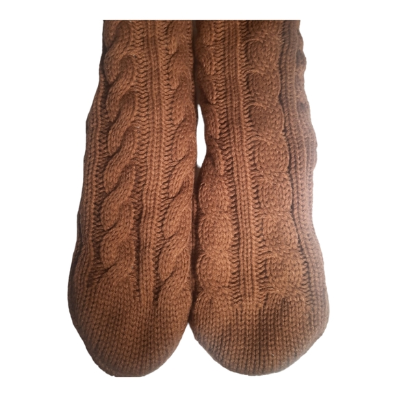 Look Slippers Wool Blend Brown Cable Knit Grippy One Size Christmas Winter - Picture 4 of 11